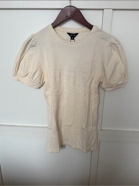 Cavendish Puff-Sleeve Ribbed Tee in Cream
